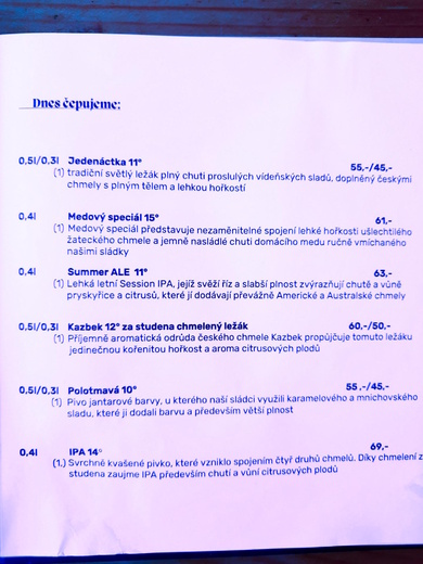 2024 - nabídka piv v pivovarské hospůdce OGAR